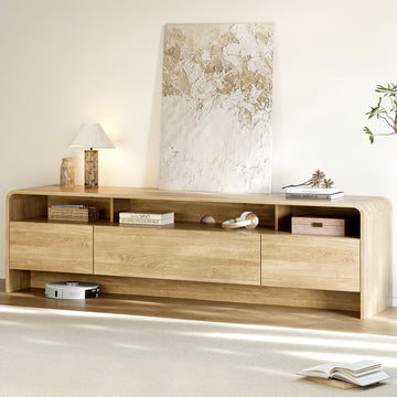 70" Modern Rounded-Corner TV Stand for 70-80 Inch TVs(Natural Oak)