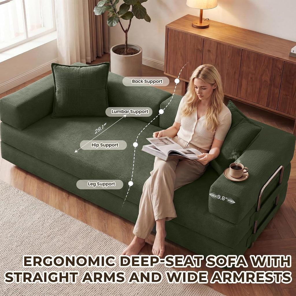 78 Inch Convertible Sofa Bed, 5-in-1 Futon Sofa Bed Pull Out Couch, Boneless Couch Bed , Corduroy Boneless Couches