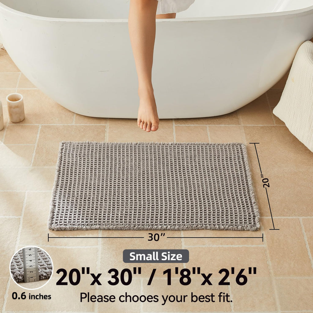 Waffle Bath Mat, Boho Bathroom Rugs Non Slip, 20x30 Light Grey