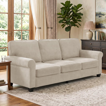 Chenille Standard Sofa with Rolled Arms, Khaki
