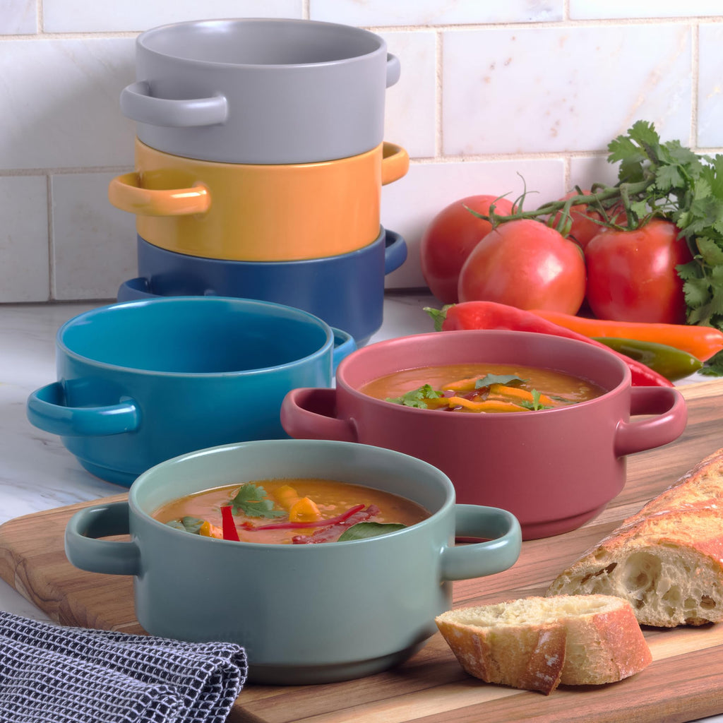 Stoneware 22oz Matte Glaze Soup Crocks Set of 6: Perfect for hearty soups and casseroles. Durable, oven-safe