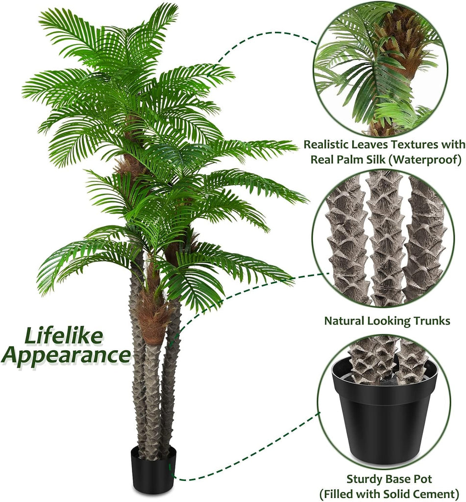 Artificial Palm Trees for Outdoors- 8.5ft Tall Triple Tropical Palm Artificial Tree, UV Resistant Fake Palm Plant