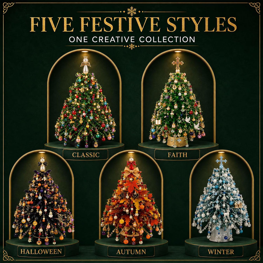 2027 Upgraded DIY Beaded Christmas Tree Kit, 3D Crystal Bead and Pearl Craft Set for Adults with Metal Frame, Angel