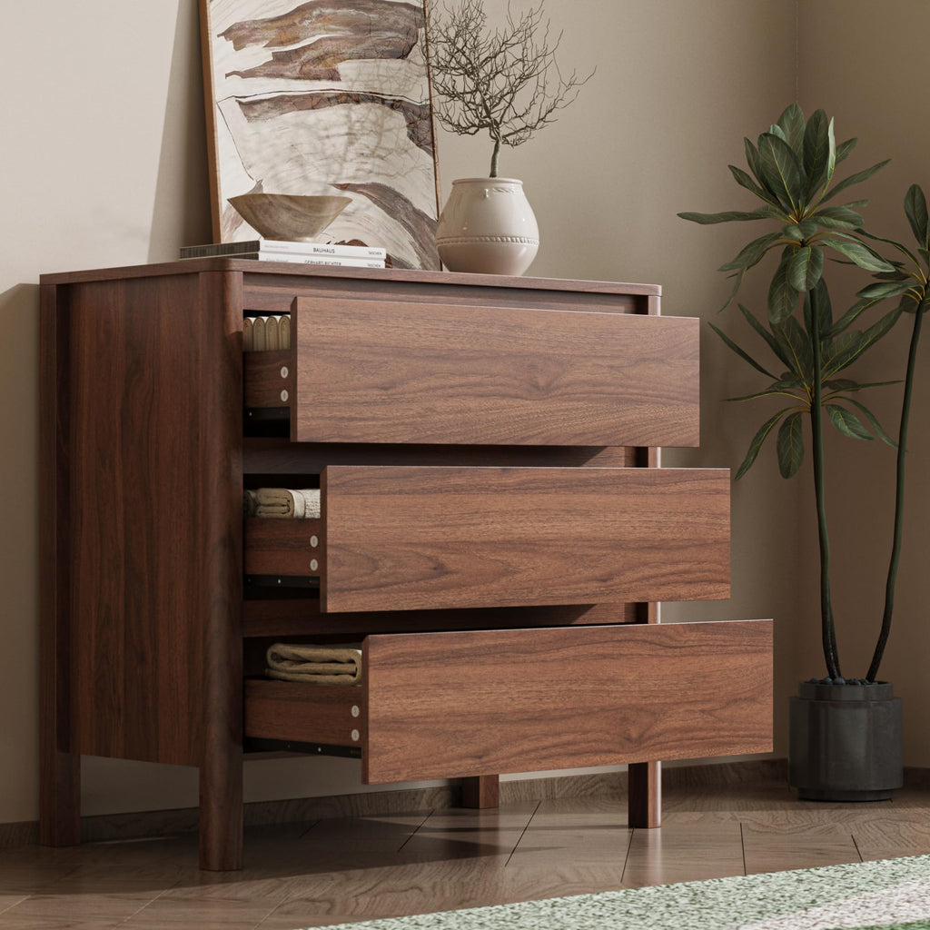 Walnut 3 Drawers Dresser, 31.4" Wide Wood Dresser