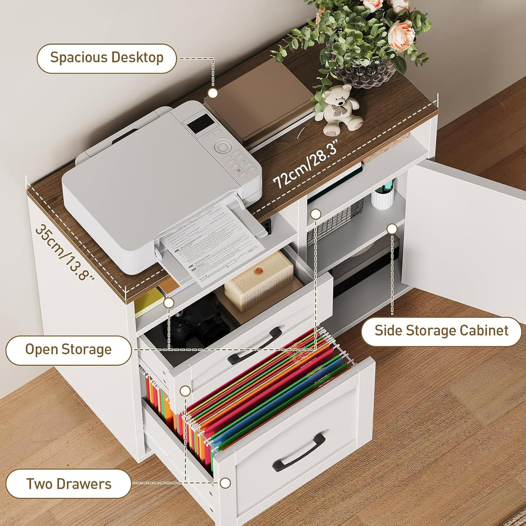 Lateral File Cabinet 2 Drawers, Filing Cabinets | Rolling Office Storage Cabinet with Drawers, Fits A4/Letter-Sized