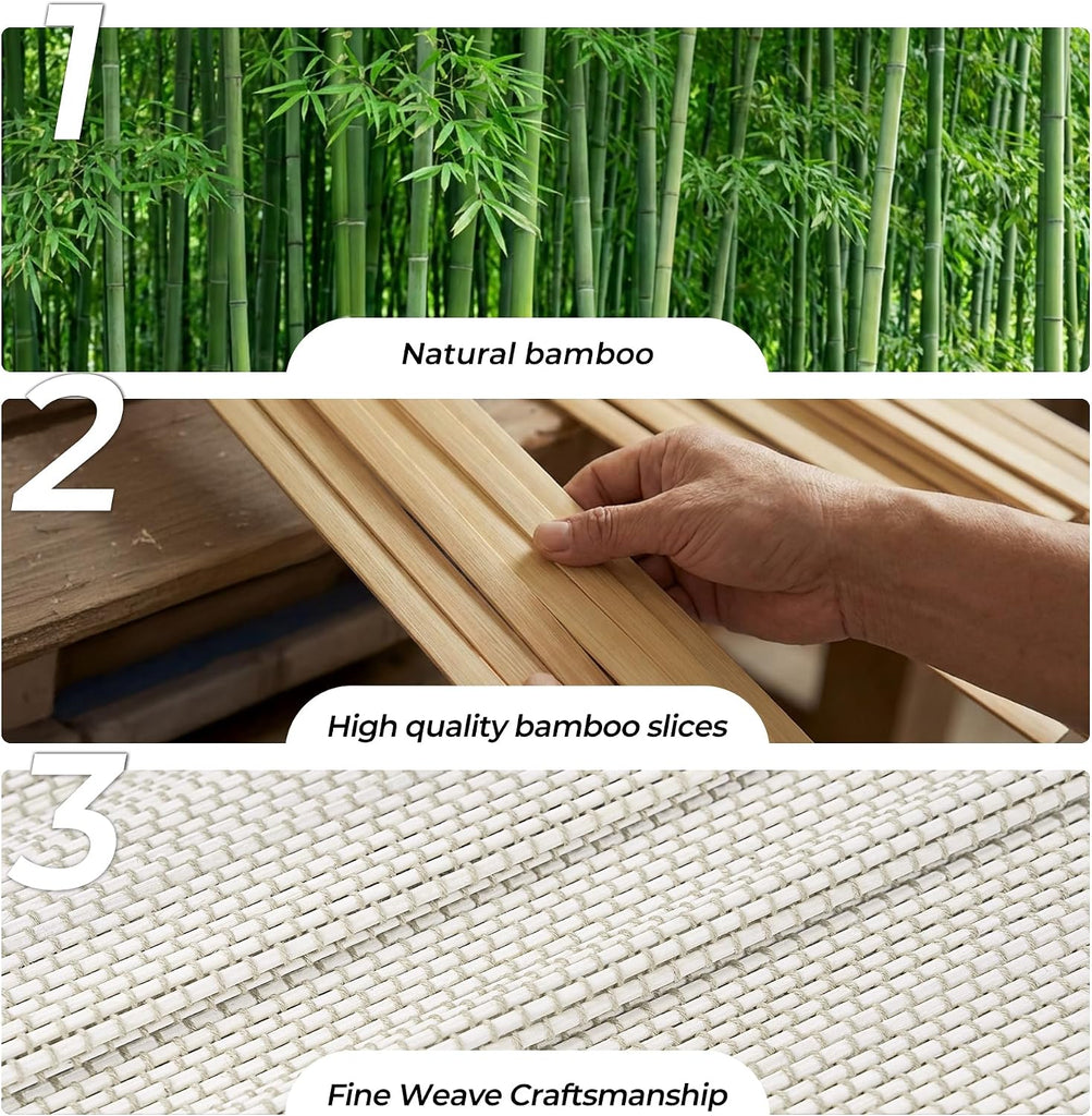 No Drill Cordless Bamboo Roman Shades, 33.5×64 in, Off White | Natural material, Light Filtering, Easy Install