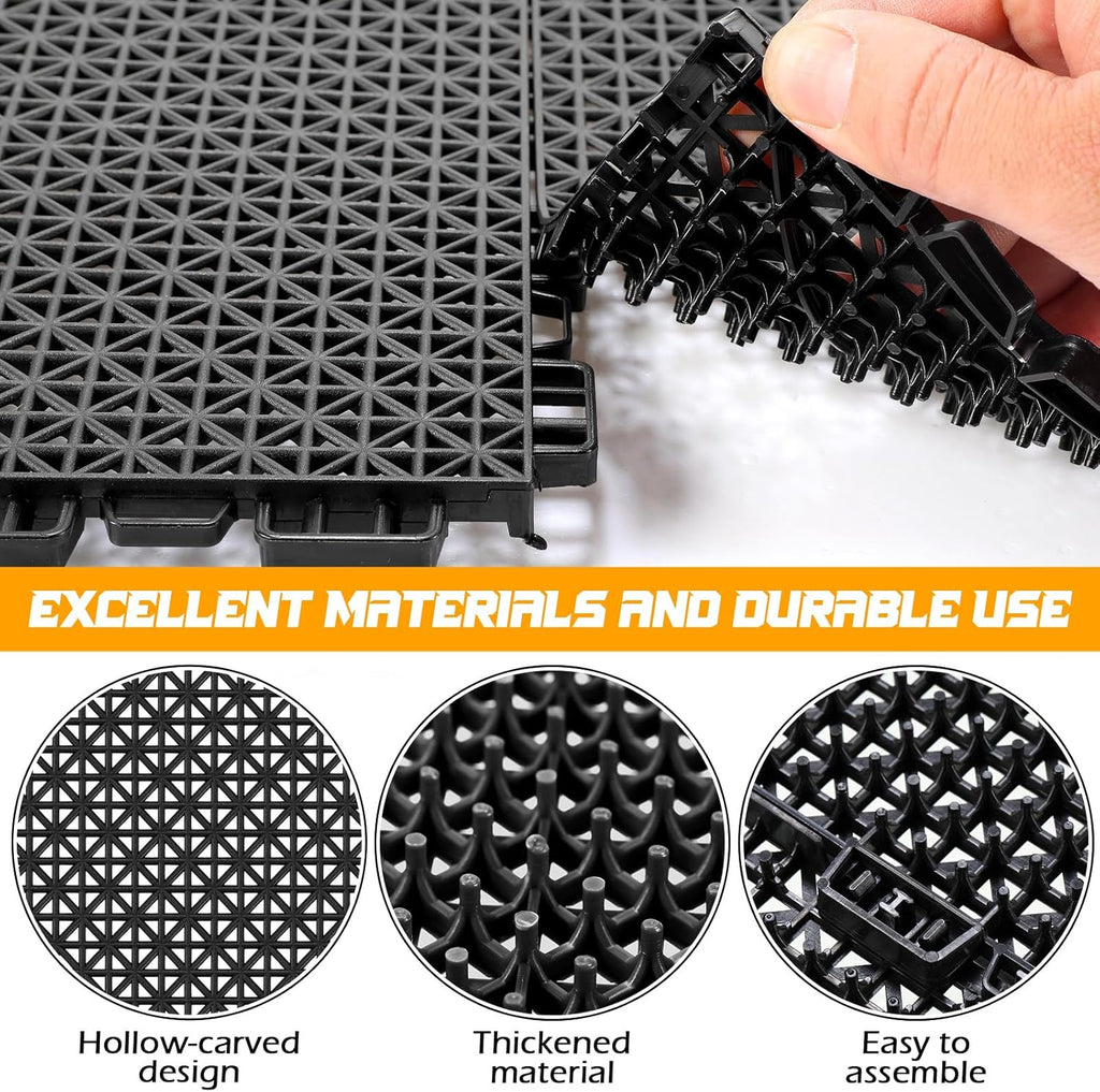 50 Pack Drainage Mats Interlocking Rubber Floor Tiles 10" x 10" Non Slip Rubber Floor Tiles Outdoor Pool Deck Mats