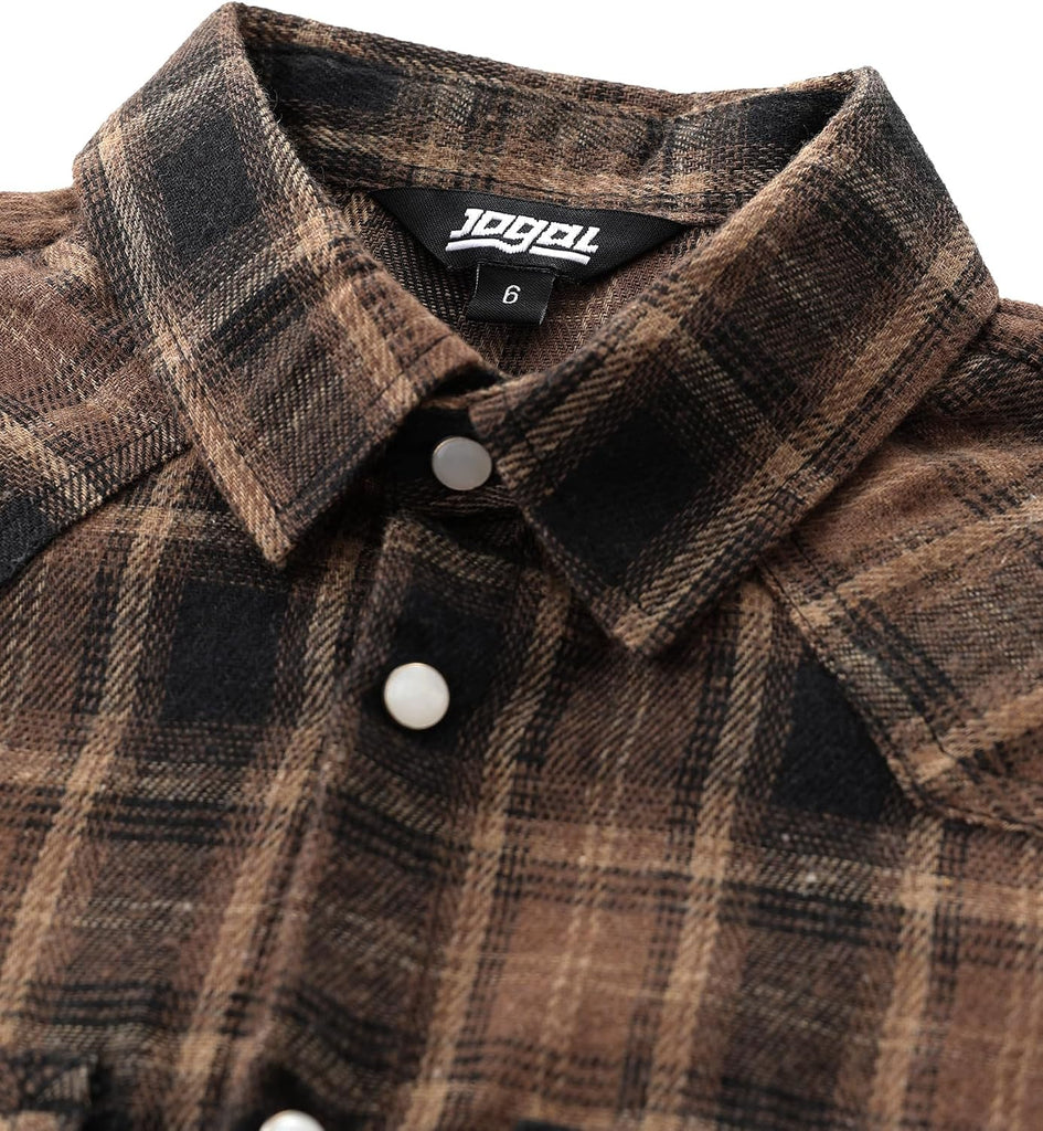 Boys Western Shirt Long Sleeve Pearl Snap Plaid Flannel Shirts