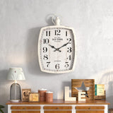 Menterry Large Retro Rectangle Wall Clock, White Antique Vintage Style