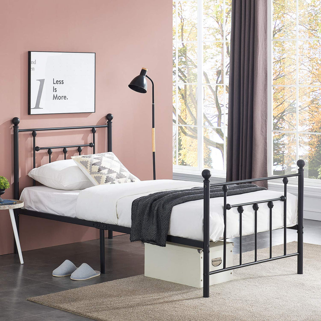 Twin Size Steel Bed Frame with Headboard, Metal Platform Mattress Foundation / Box Spring Replacement, Victorian Style