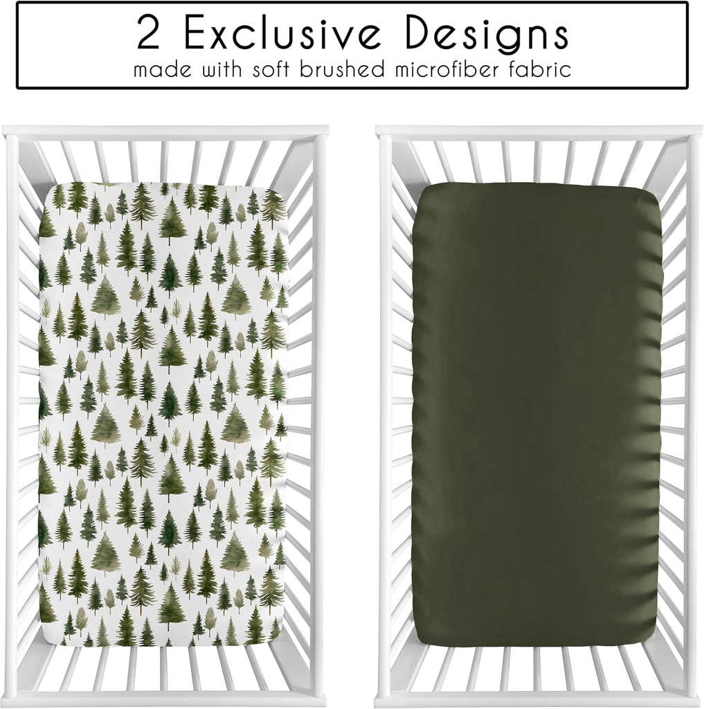 2-Piece Baby Crib Sheets Set (Green Woodland Tree) for Boys or Girls, Infant Nursery, Toddler Room - Standard Size