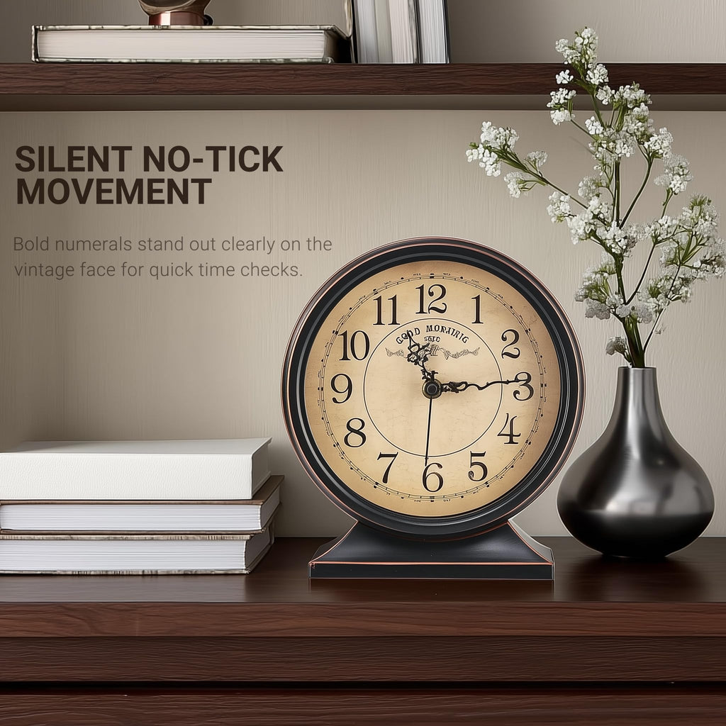 7" Vintage Full Metal Mantel Clock, Silent Desk & Table Clock