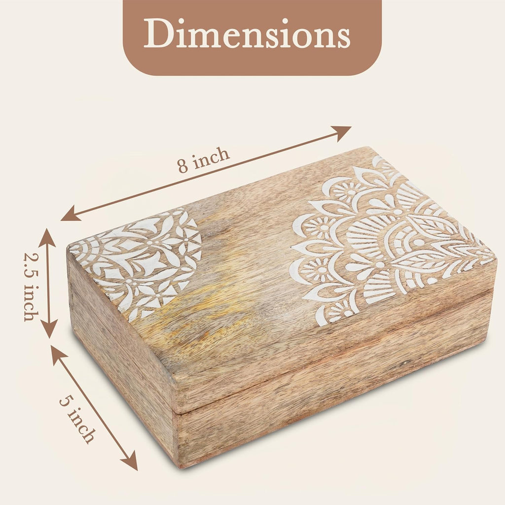 Wooden Jewelry Box Corner Flower Carved Keepsake Treasure Chest