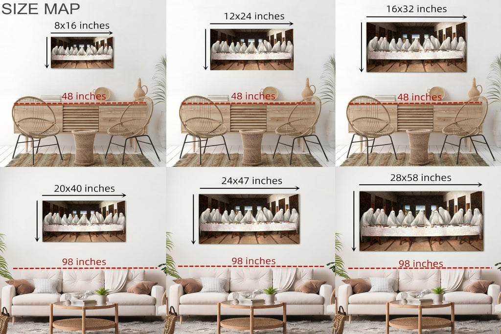 Spooky Halloween Canvas, Replica Ghost Last Supper Wall Art 24x48 In