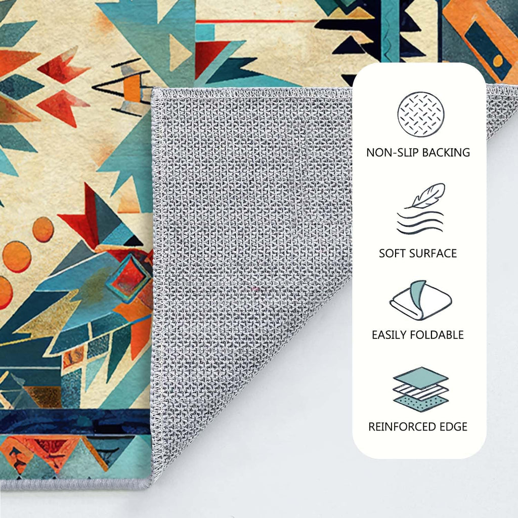 Aztec Rug Western Area Rug Southwestern Tribal Orange Blue Bedroom Ultra-Thin Soft Low Pile Large Carpet Living