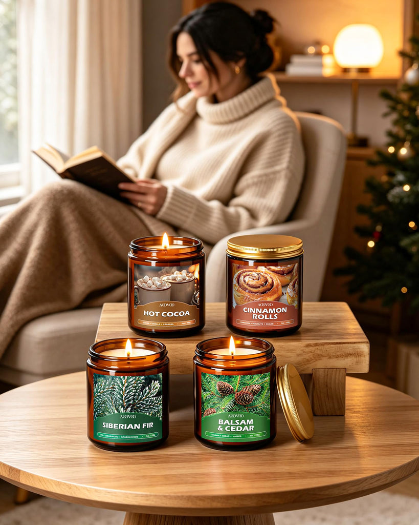 Winter Candles Set - 4 Pack Candles Scented, 28 oz Soy Wax