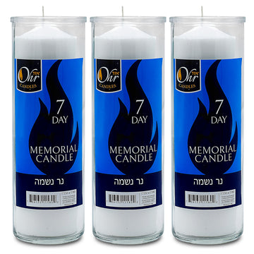 Ohr Yahrzeit Memorial Candles - 7 Day Yahrzeit Candles in Glass Tumbler - 3 Pack