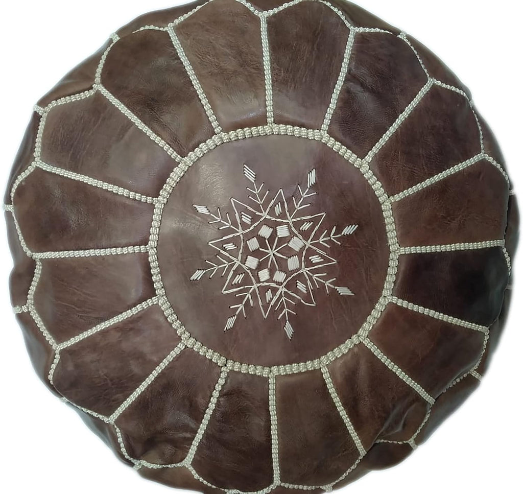 Hand Made Pouf Leather Luxury Ottomans Footstools Cover Satifaction Guarranteed Dark Brown