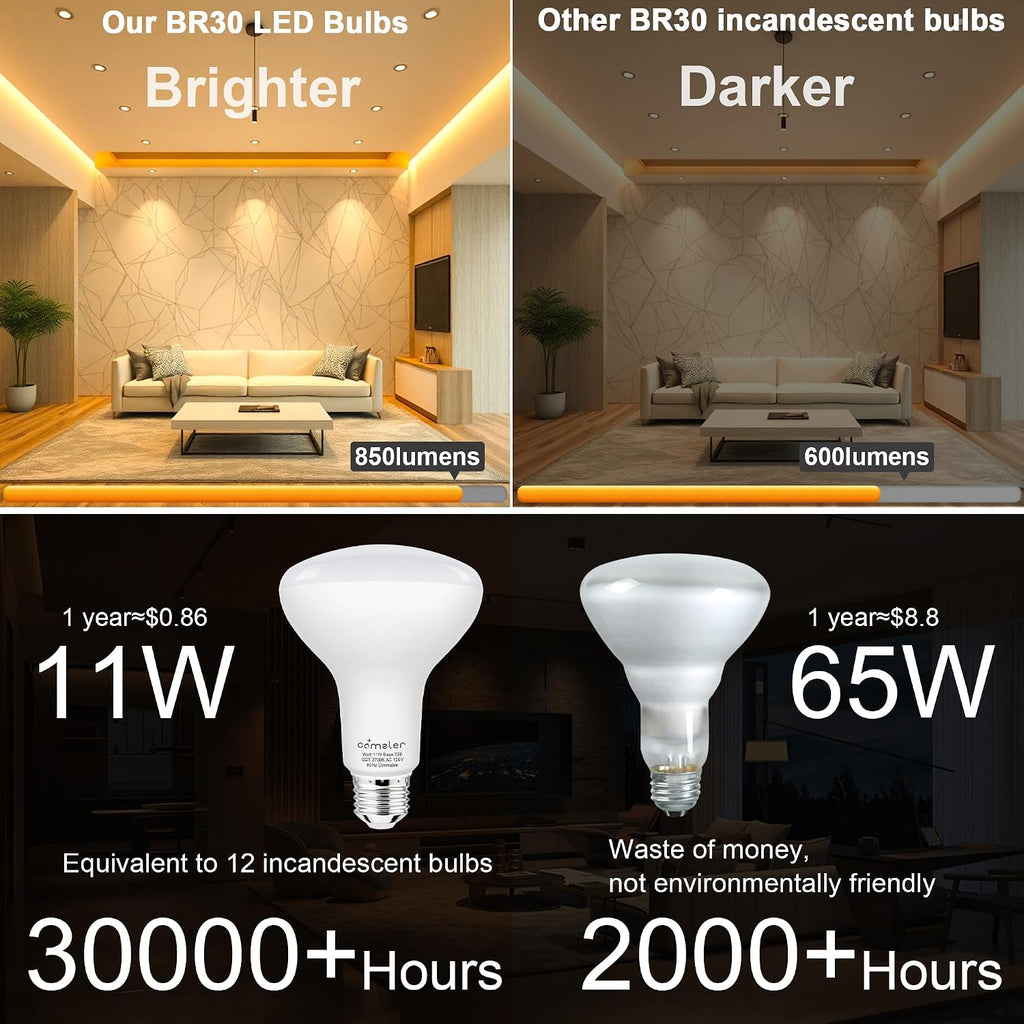 BR30 LED Recessed Can Light Bulb 65W Equivalent 2700K Warm White
