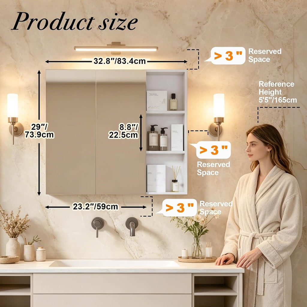 Double Door Medicine Cabinet Mirror, Wall Mount Bathroom Cabinet | Double Door Modern Surface Mount Medicine Cabinet