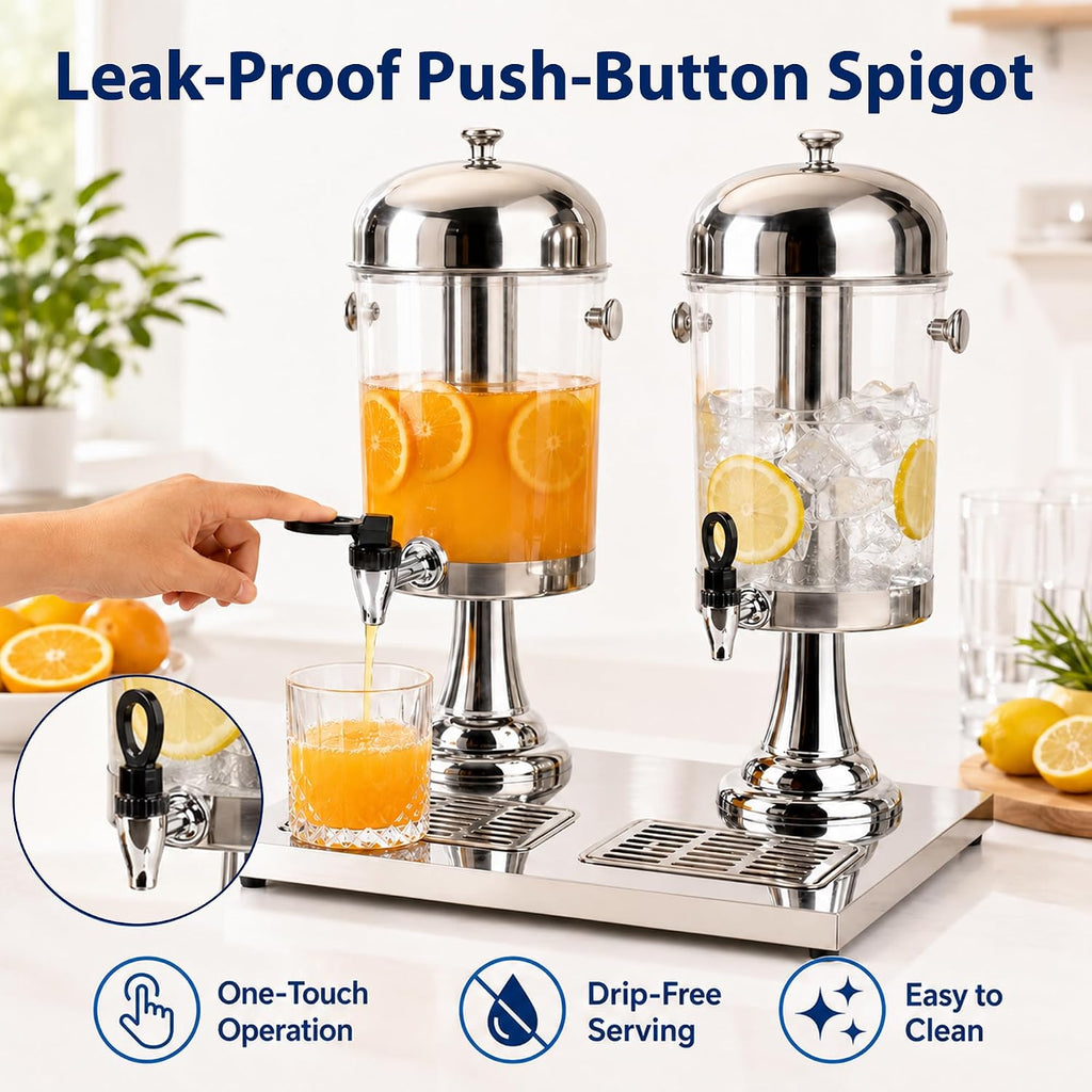 4.2 Gallon Beverage Dispenser, Dual Drink Dispenser with Stand, Stainless Steel Juice Dispenser with Ice Core, Leak - Set of 2
