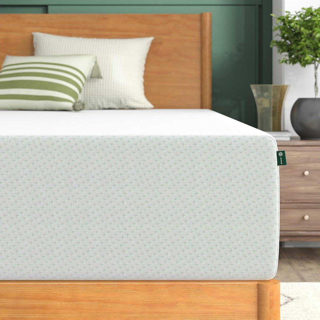 12 Inch Green Tea Memory Foam Mattress, Queen, Fiberglass Free, Patented Custom Contour Support, Sturdy Base Foam