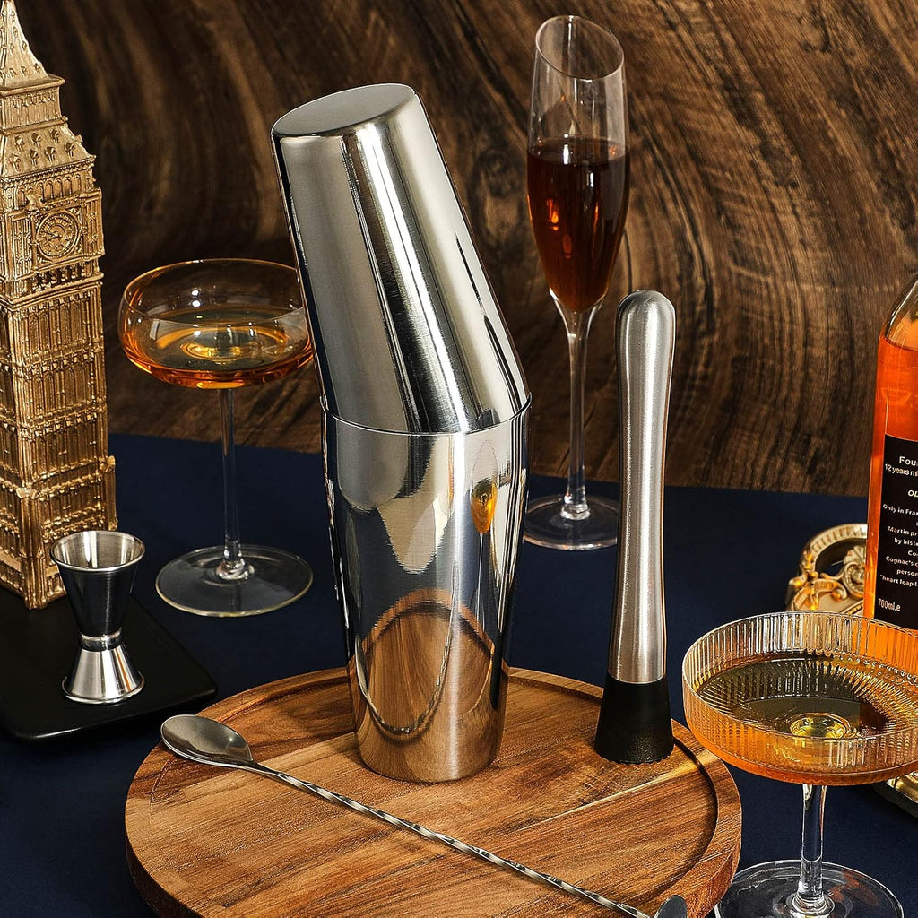 Cocktail Shaker Set, Stainless Steel Bar Set Including Boston Shaker, Muddler, Double Measuring Jigger, Mixing - Set of 16