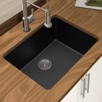 Black Granite Quartz 25" x 18-1/2" x 9-1/2" Single Bowl Undermount Sink