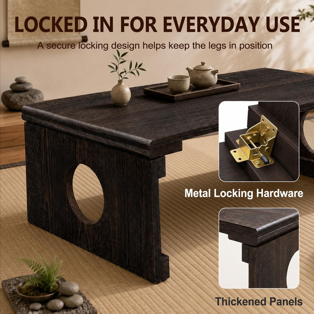Foldable Japanese Floor Table, Folding Coffee Table, Natural Paulownia Wood