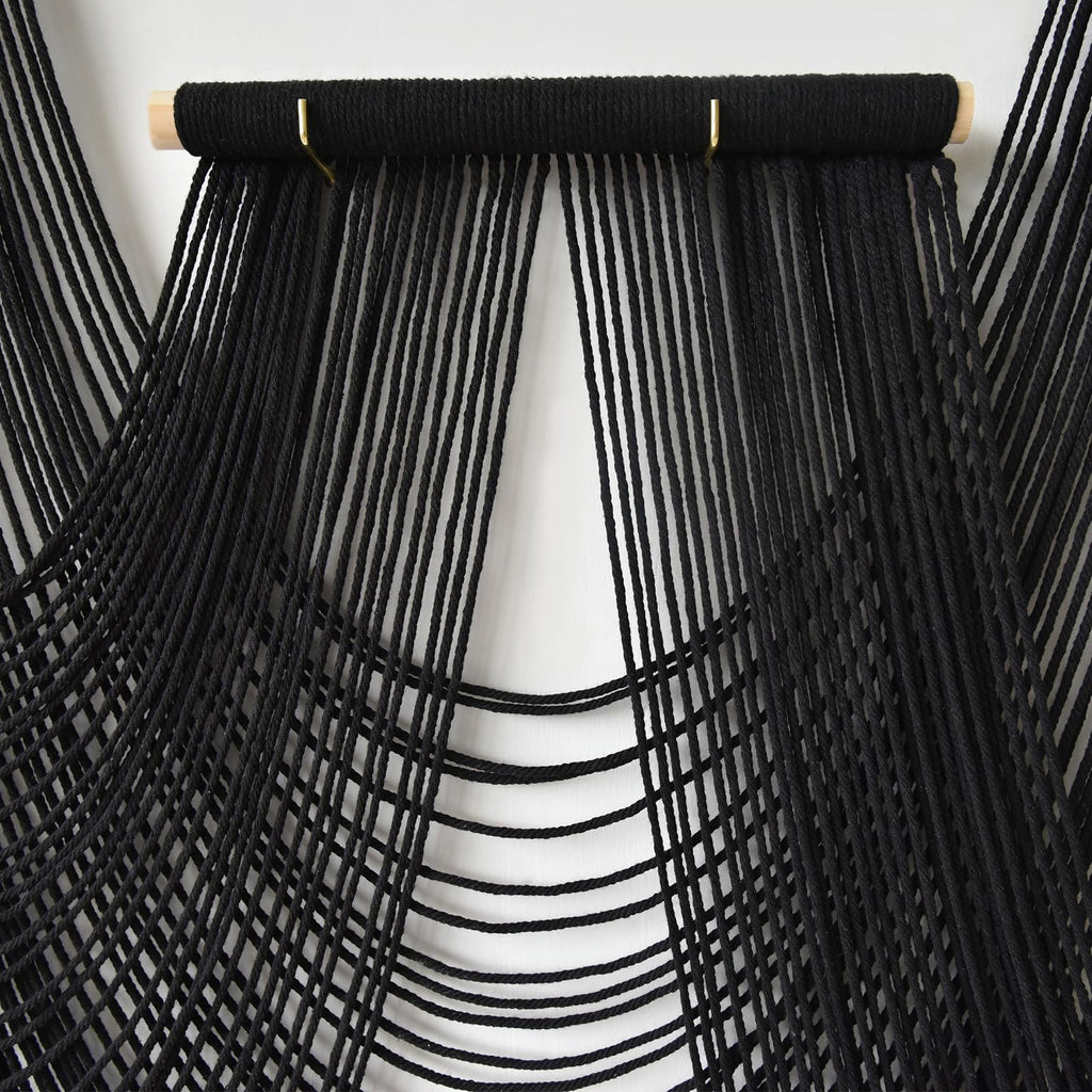 Black Macrame Wall Hanging 5 Panel Boho Wall Decor Fiber Art 68"W *46"L