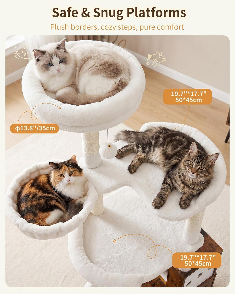 Cat Tree with Litter Box Enclosure, Modern 64" Hidden Tower