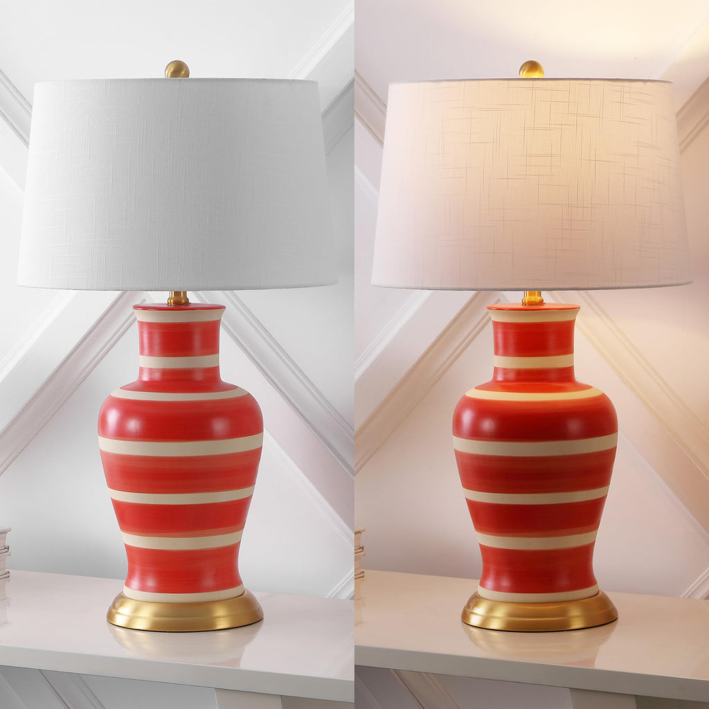 Julian Classic Ceramic Urn Metal LED Table Lamp 29", Red/Beige