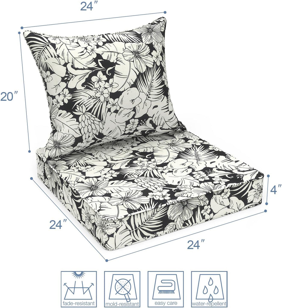 Outdoor/Indoor Deep Seat Cushion Patio Seat and Back Cushion Set All-Weather Replacement Chair Cushion for Wicker