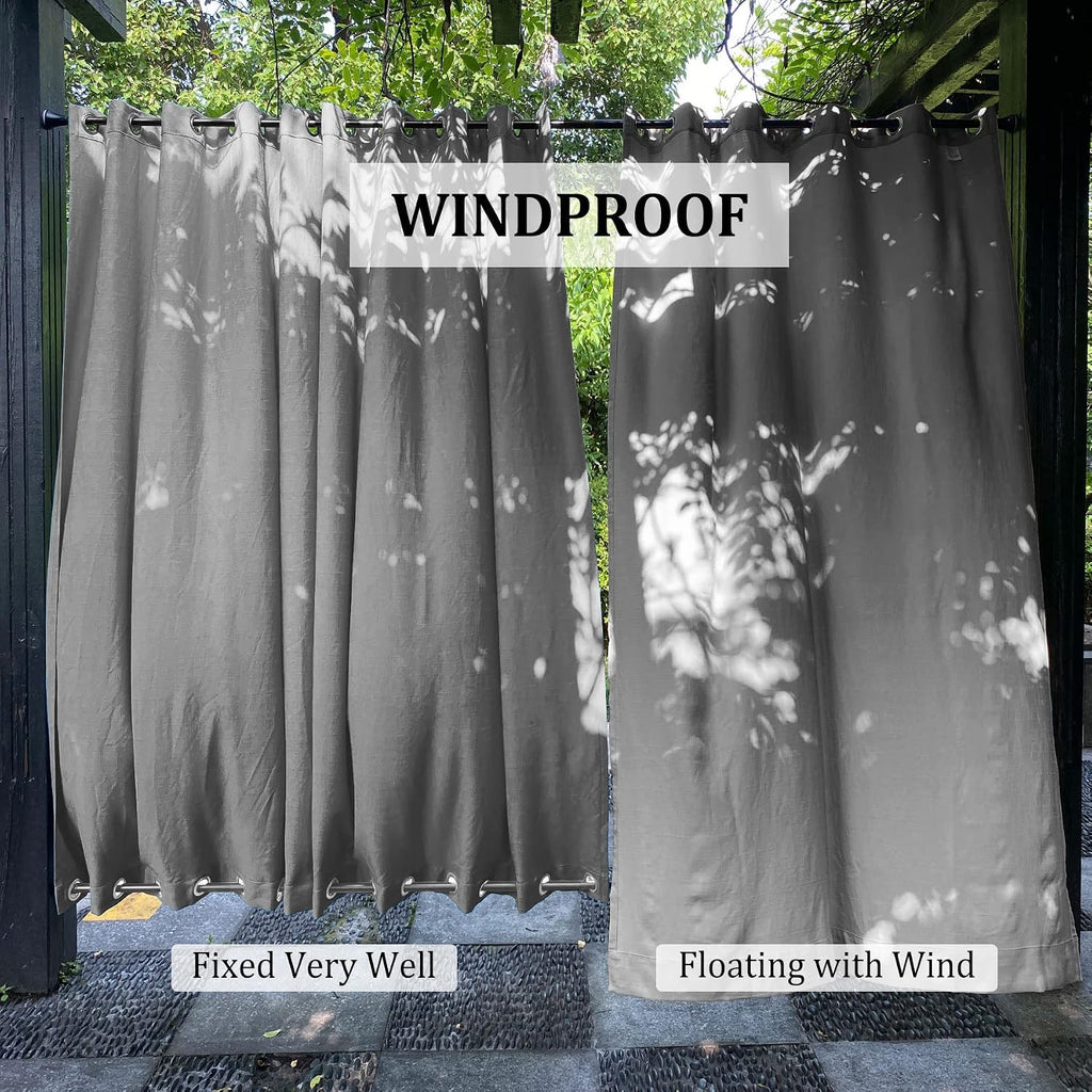 52" W x 108" L Waterproof Indoor Outdoor Curtains Windproof Burlap Linen Look Outdoor Curtains Grommet at Top and
