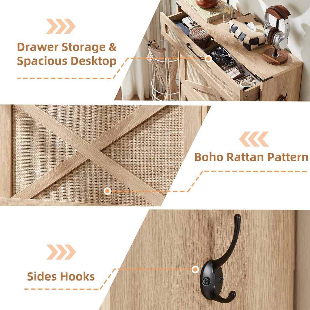Rattan Shoe Cabinet Storage With 2 Flip Drawers