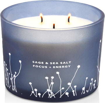 White Sage Sea Salt 3 Wick Candle, Large Soy Scented Candle 14.5oz - Set of 145