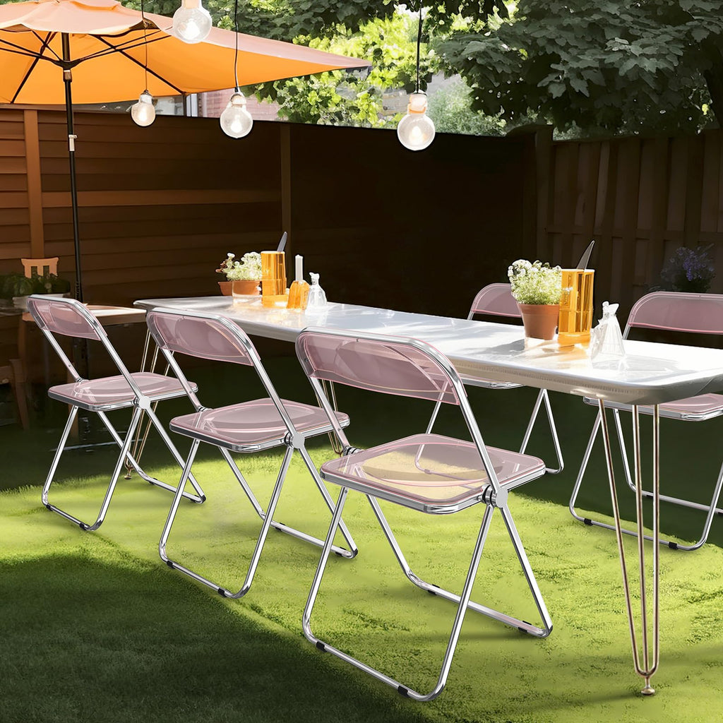 Acrylic Folding Chairs 4 Pack, Clear Chair Foldable and Stackable, Plastic Panel & Metal Chrome Frame, Weight
