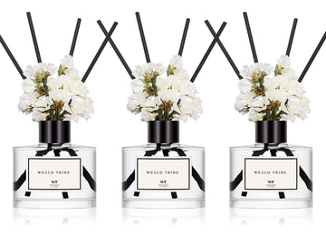 Flower Reed Diffuser Set Of 3(Bamboo, Sage & Sea Salt, Sandalwood Ebony Scent) Accessories Shelf Decor & Air