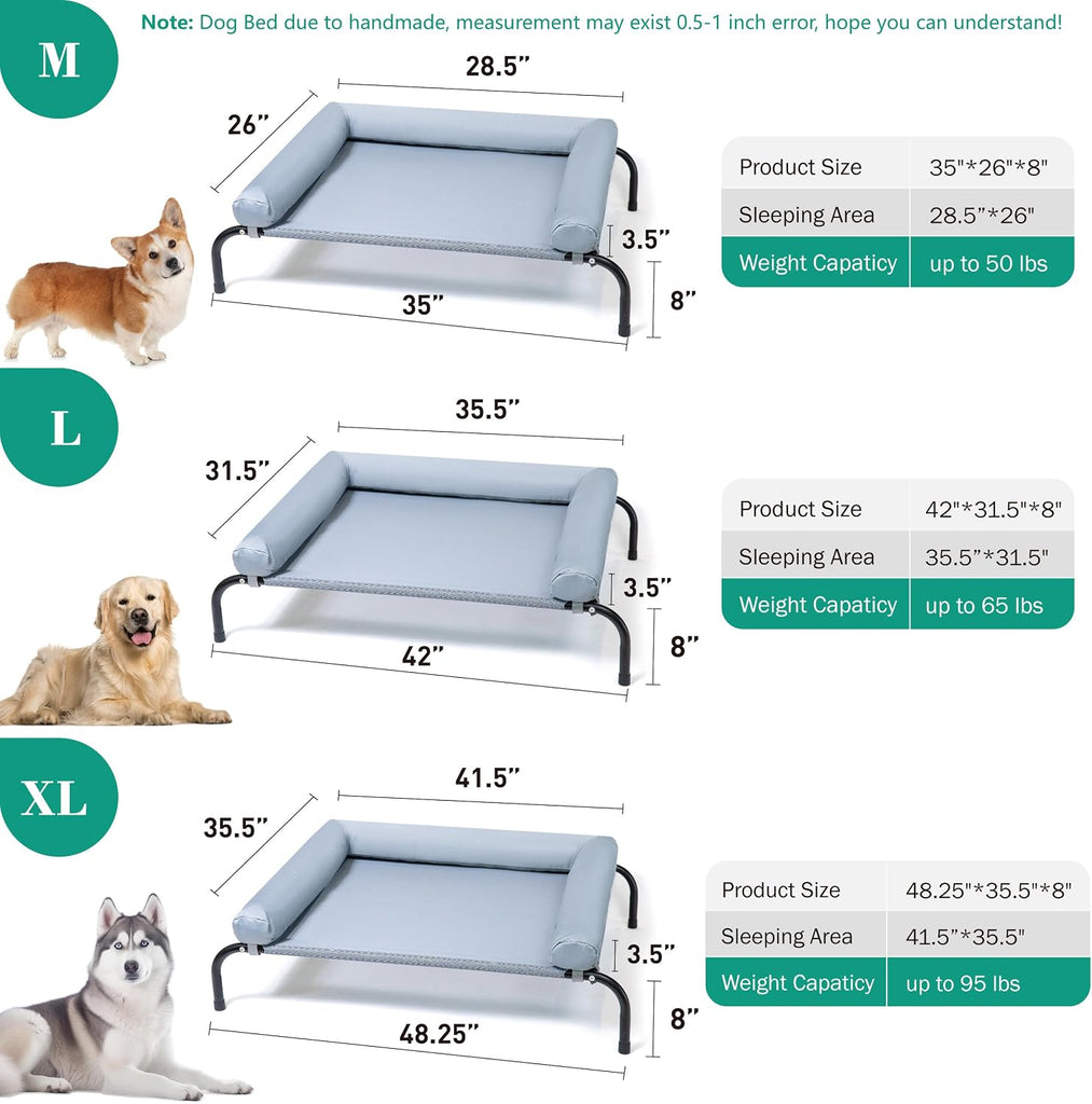 Cooling Elevated Dog Bed with Pillows, Portable Washable Raised Dog Cot with Chew Proof Mesh and Metal Frame, No-Slip
