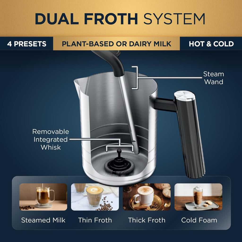 Luxe Café Premier 3-in-1 Espresso Machine, Drip Coffee, & Cold Brew | Built-in Grinder, Hands-Free Milk Frother, and