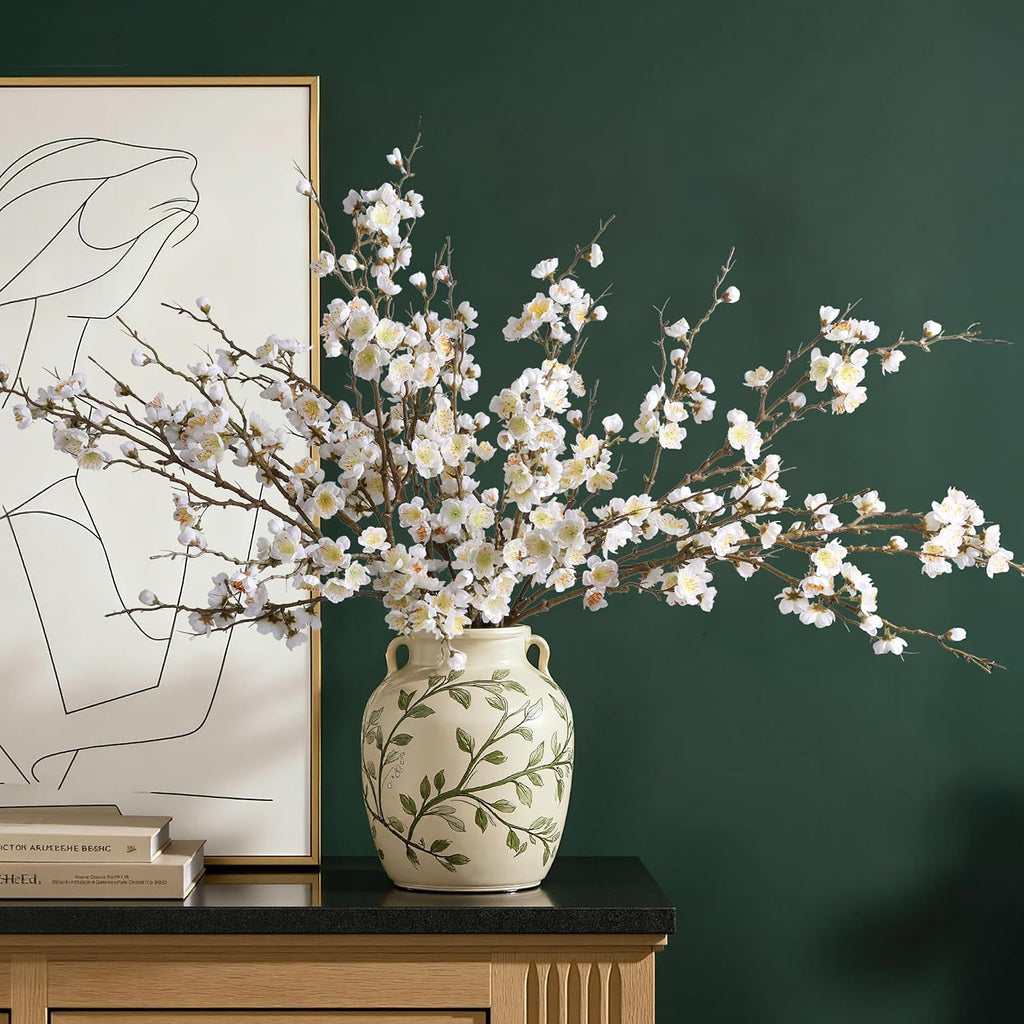 Artificial Cherry Blossom Branches Spring Indoor Decoration, Faux Flowers 34.45" Long Stems Plum Fake Peach - Set of 6