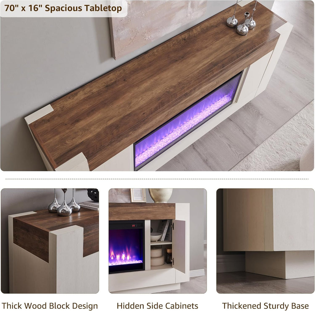 Modern 70" Fireplace TV Stand with 36" Electric Fireplace, Entertainment Center for TVs Up to 80", Media Console with