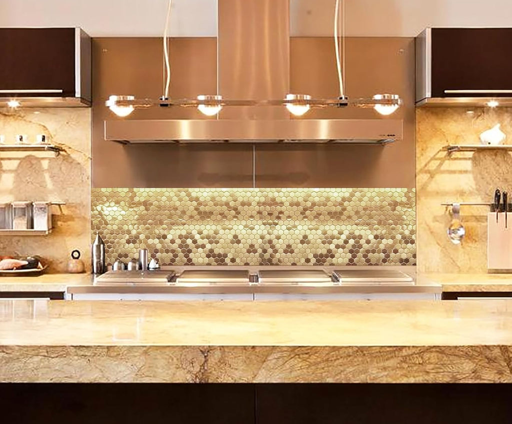 Hexagon Gold Backsplash Metal Mosaic Tile Stainless Steel Brushed/Shiny Kitchen Bathroom Backsplash Shower Floor Wall