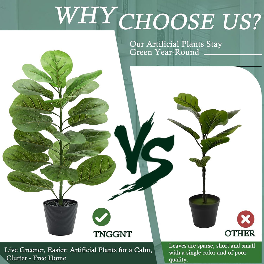 2.5FT Artificial Fiddle Leaf Fig Trees -30" Faux Ficus Lyrata Plant Fake Fig Tree Lifelike Fig Plant Silk - Set of 2