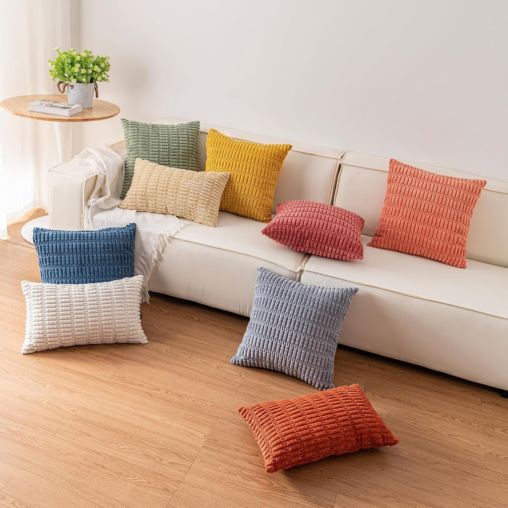 Pack of 2 Corduroy Decorative Throw Pillow Covers 18x18 Inch Soft Striped Pillow Covers Modern Farmhouse Home Decor