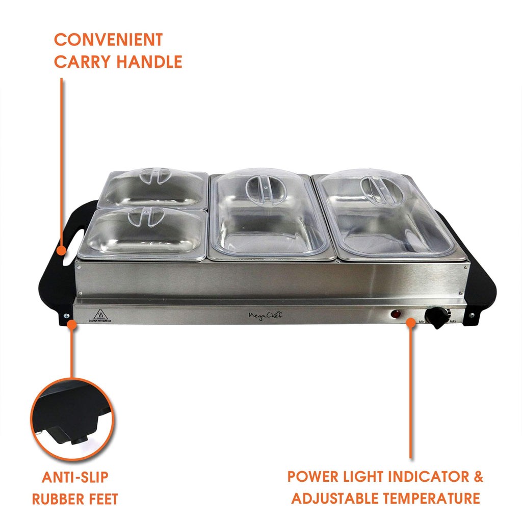 4 Section Buffet Warmer Server - Professional Hot Plate Food Warmer Station, Easy Clean Stainless Steel, Portable &