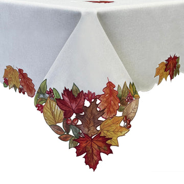Fall Tablecloth 60x84 Inch, Autumn Maple Leaves Cutwork Embroidered Tablecloth, Harvest Thanksgiving Decor Dining