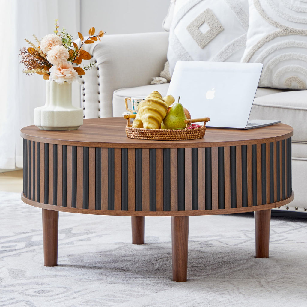31.5" Wide Round Fluted Lift Top, Black and Walnut
