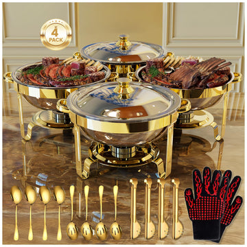 Gold Chafing Dishes for Buffet 4 Pack, 6QT Buffet Servers and Warmers Sets
