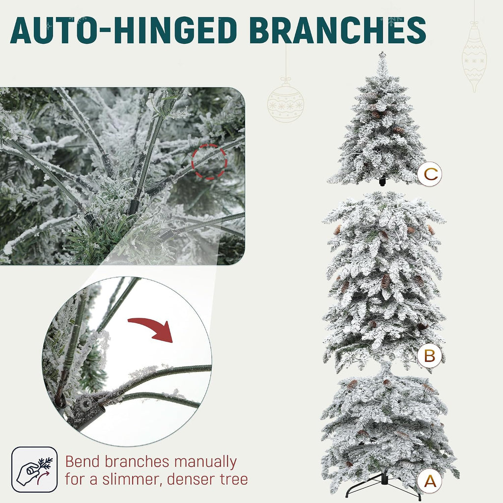 Prelit Flocked Drooping Pencil Christmas Tree with Pine Cone